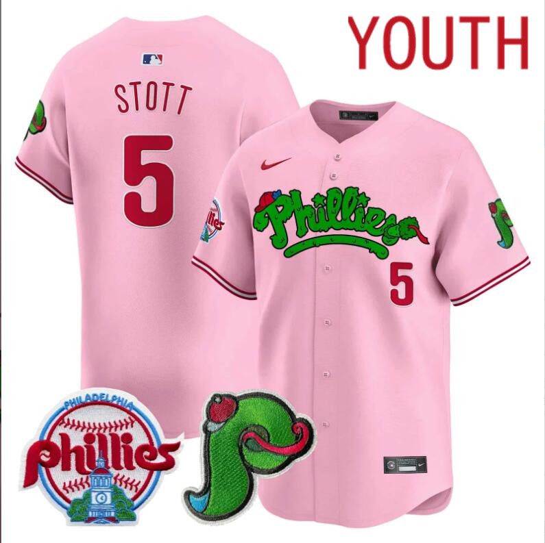 Youth Philadelphia Phillies #5 Stott pink Limited 2024 MLB Nike jersey->youth nfl jersey->Youth Jersey